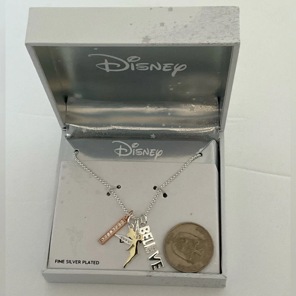 Disney Classics Jewelry | Tinker Bell “Believe” | Tri-Tone Pendant Necklace - Picture 4 of 13